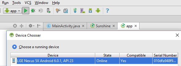 Android Studio Run Device Chooser