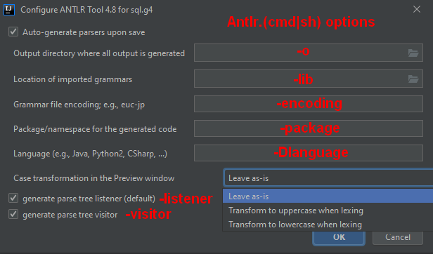 Antlr Idea Options