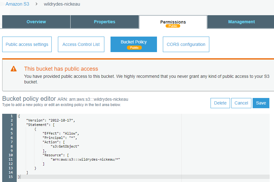 S3 Bucket Bucket Policy Public Access