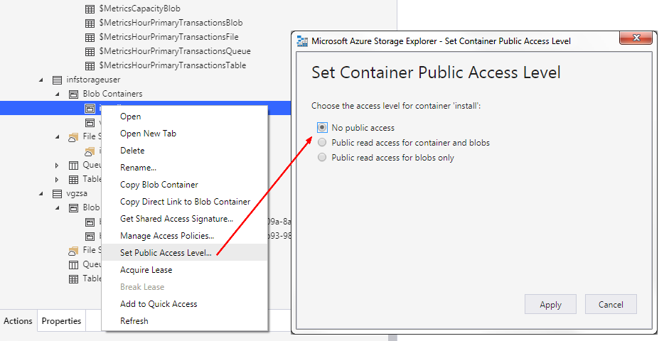 Azure Container Public Access Level