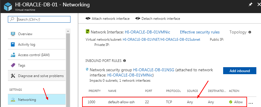 Azure Networking Inbound Rule Ssh
