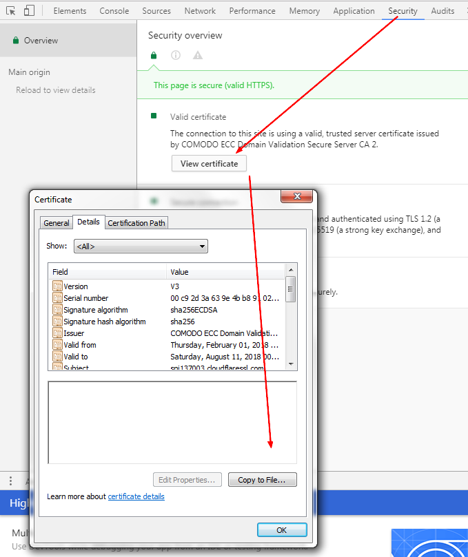 Certificate Chrome Devtool