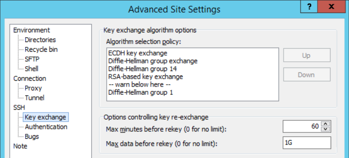Key Exchange Winscp Options