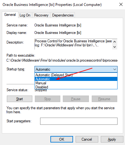 Obiee 12c Windows Service