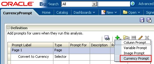Obiee11g New Currency Prompt