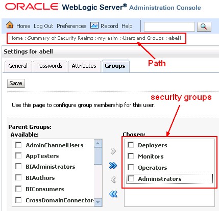 Weblogic Console Security Group
