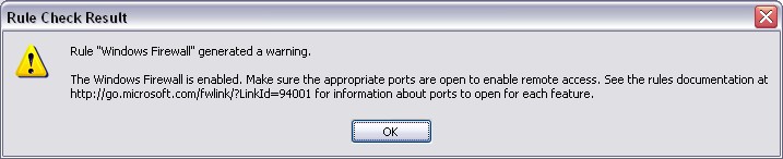 Sql Server Windows Firewall Warning