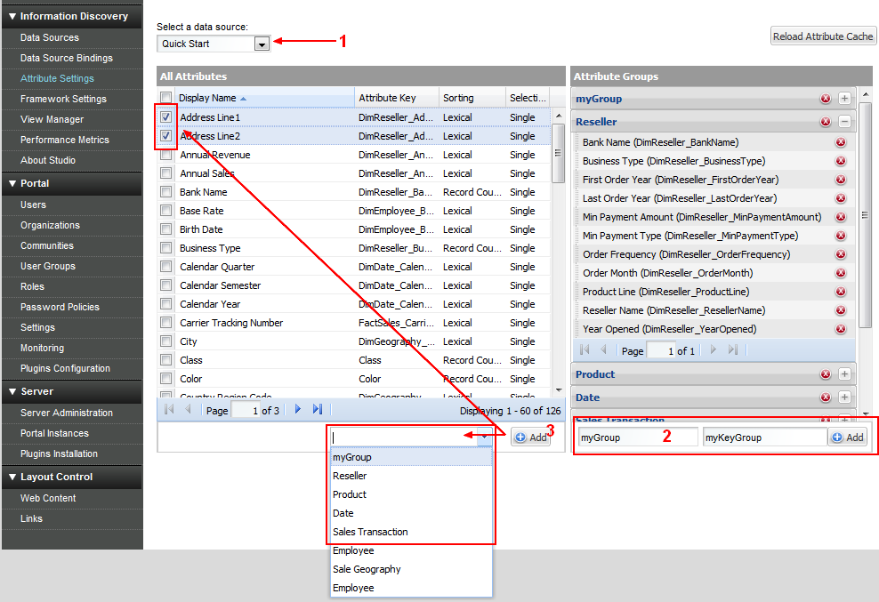 Endeca Studio Attribute Settings Group