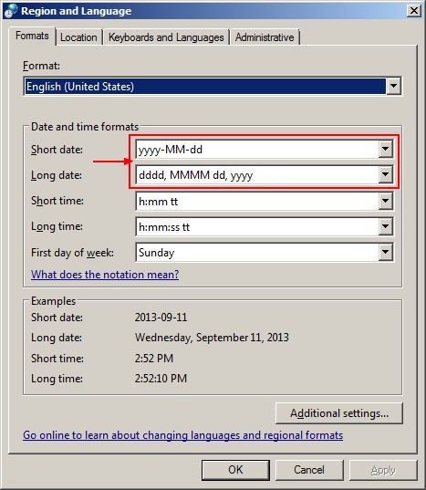 Region And Language Date Settings