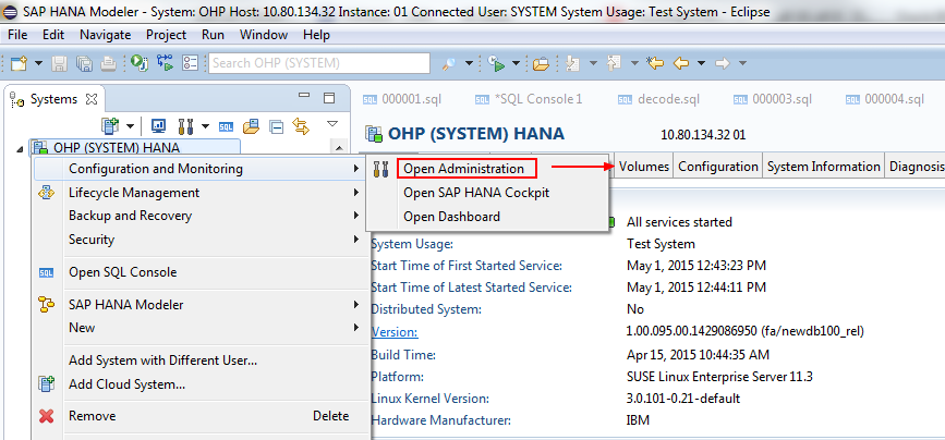 Sap Hana Administration Console