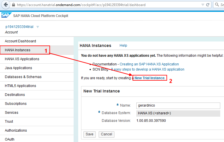 Sap Hana Trial Instance Creation