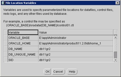 Oracle Database File Location Variable