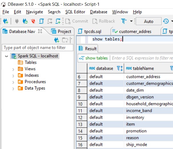 Dbeaver Tpcds Dwh Table Spark
