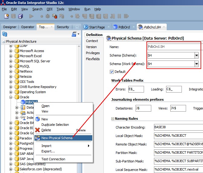 Odi Orcl Physical Schema Definition