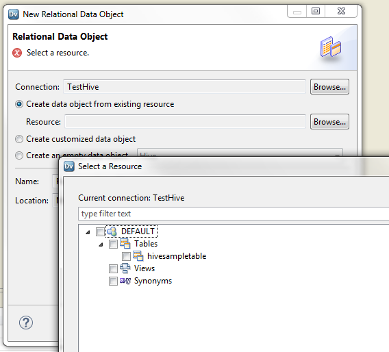 Azure Hive Connection Import Object