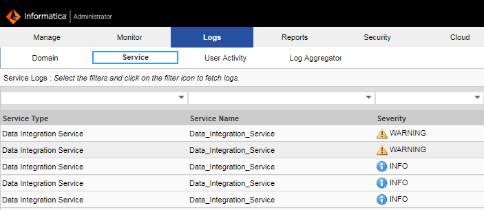 Infa Admin Console Service Log