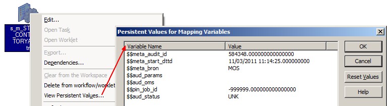 Powercenter Persistent Values