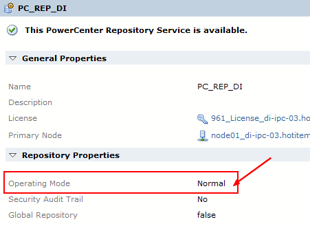 Powercenter Repository Service Operating Mode