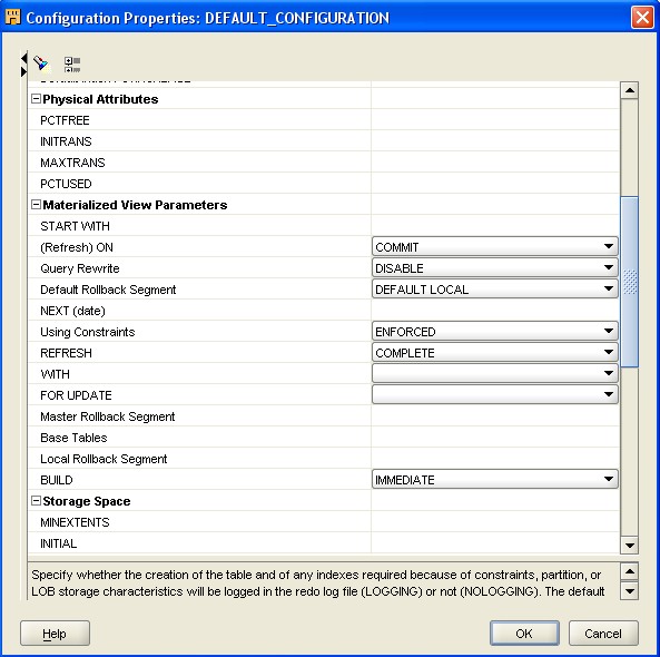 Operator Materialized View Configuration
