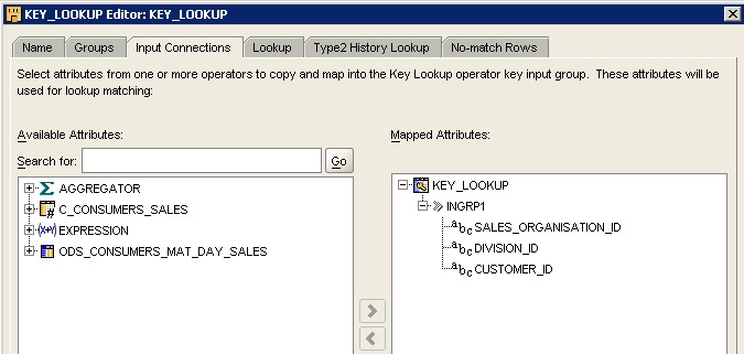 Key Lookup Inputconnection