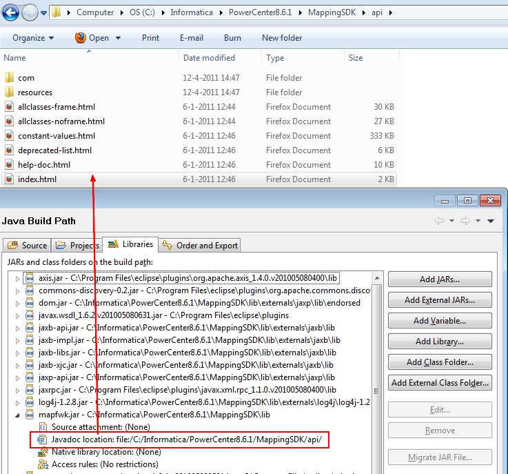 Build Path Eclipse Java Doc Location
