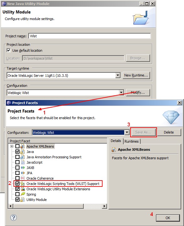 Eclipse New Utility Module Configure Wlst