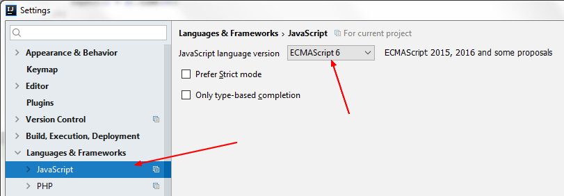 Intellij Javascript Version Es6