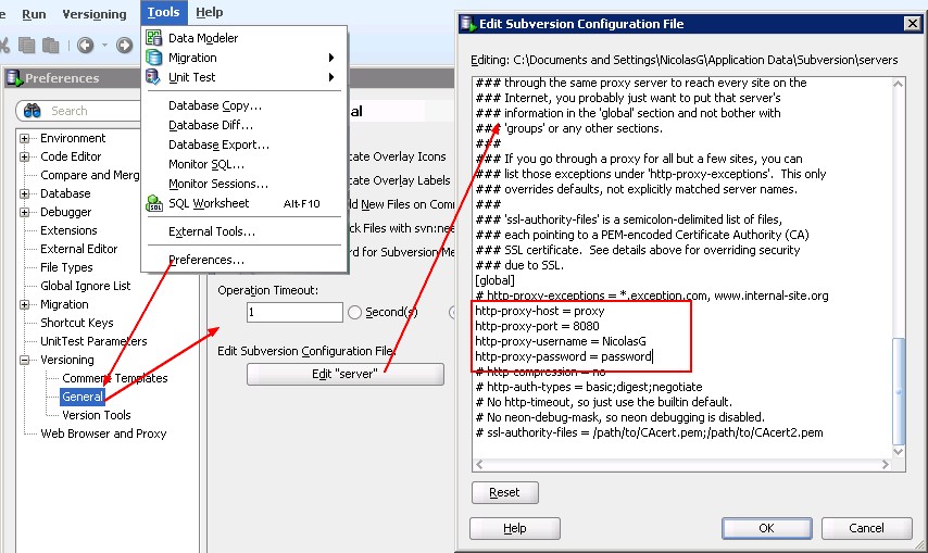 Sql Developer Svn Proxy Parameters