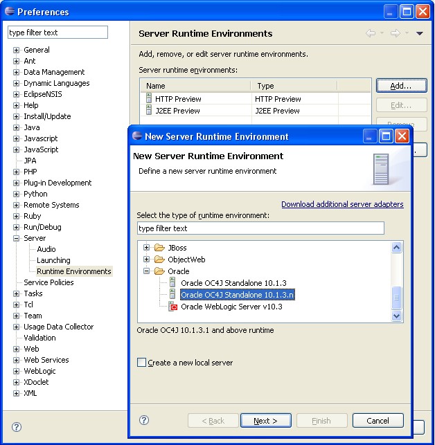 Oc4j Eclipse Serverruntimeenvironnement