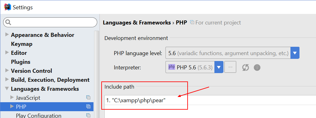 Idea Php Include Path