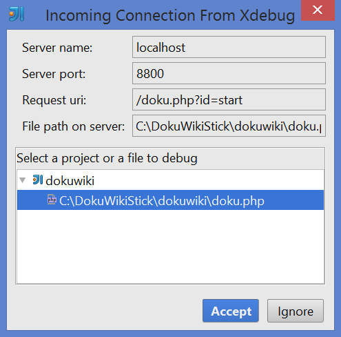 Intellij Incoming Xdebug Connection