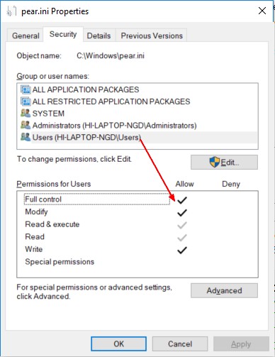 Pear Ini Windows Permissions