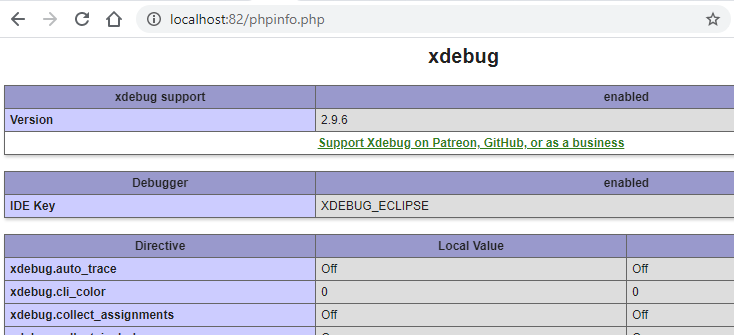 Xdebug Phpinfo