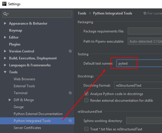 Idea Settings Python Test Runner