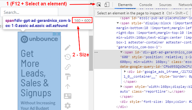 Devtool Inspect Element Size