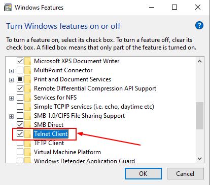 Telnet Installation Windows