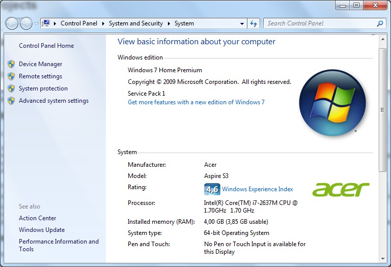 Windows System Showin 7 Home
