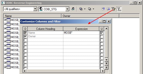 Powerdesigner Customize Columns Filter