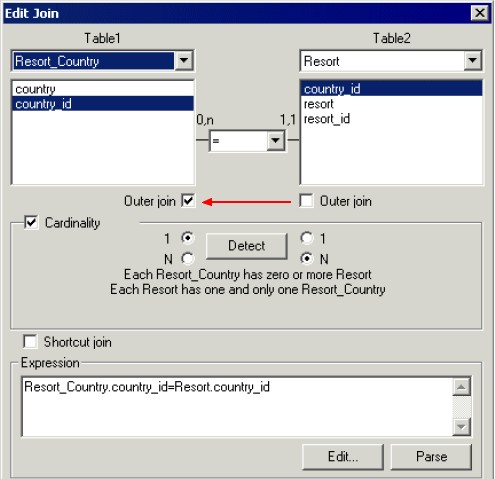Bobj Outer Join Properties