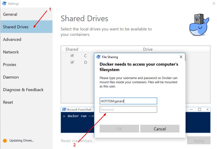Docker Shared Drive New Credentials