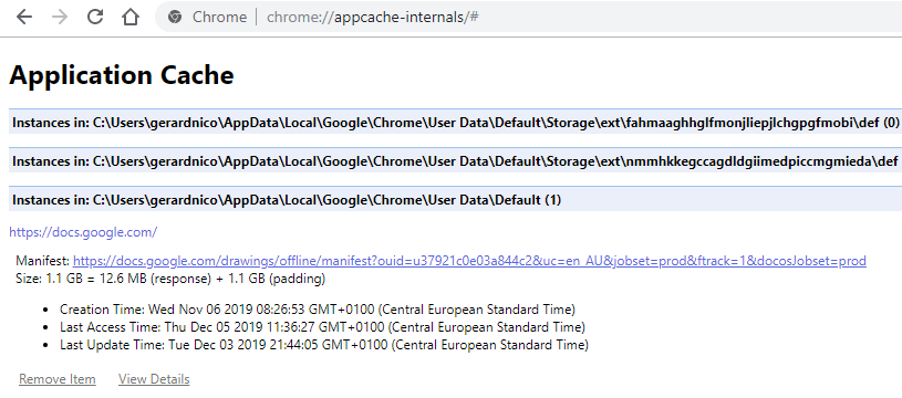 Chrome Application Cache Internal