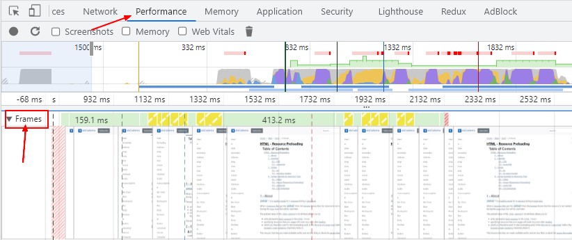 Devtool Chrome Performance Frames
