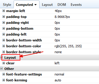 Firebug Layout Css Property