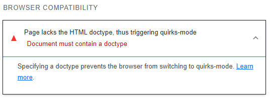 Lighthouse Doctype Mandatory