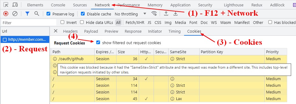 Chrome Dev Tool Chrome Filtered Out Cookies