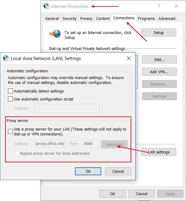 Windows Internet Properties Proxy