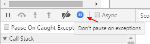 Javascript Console Pause On Exception
