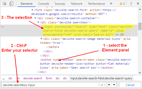 Chrome Devtool Selector