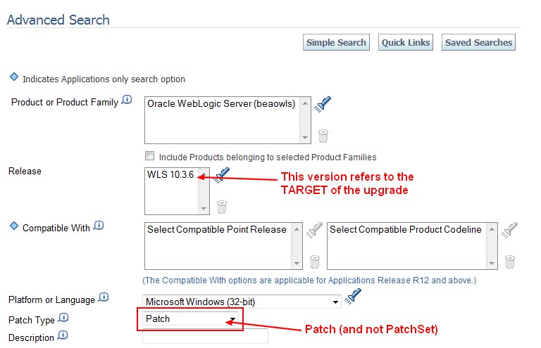 Weblogic Advanced Search Upgrade Installer