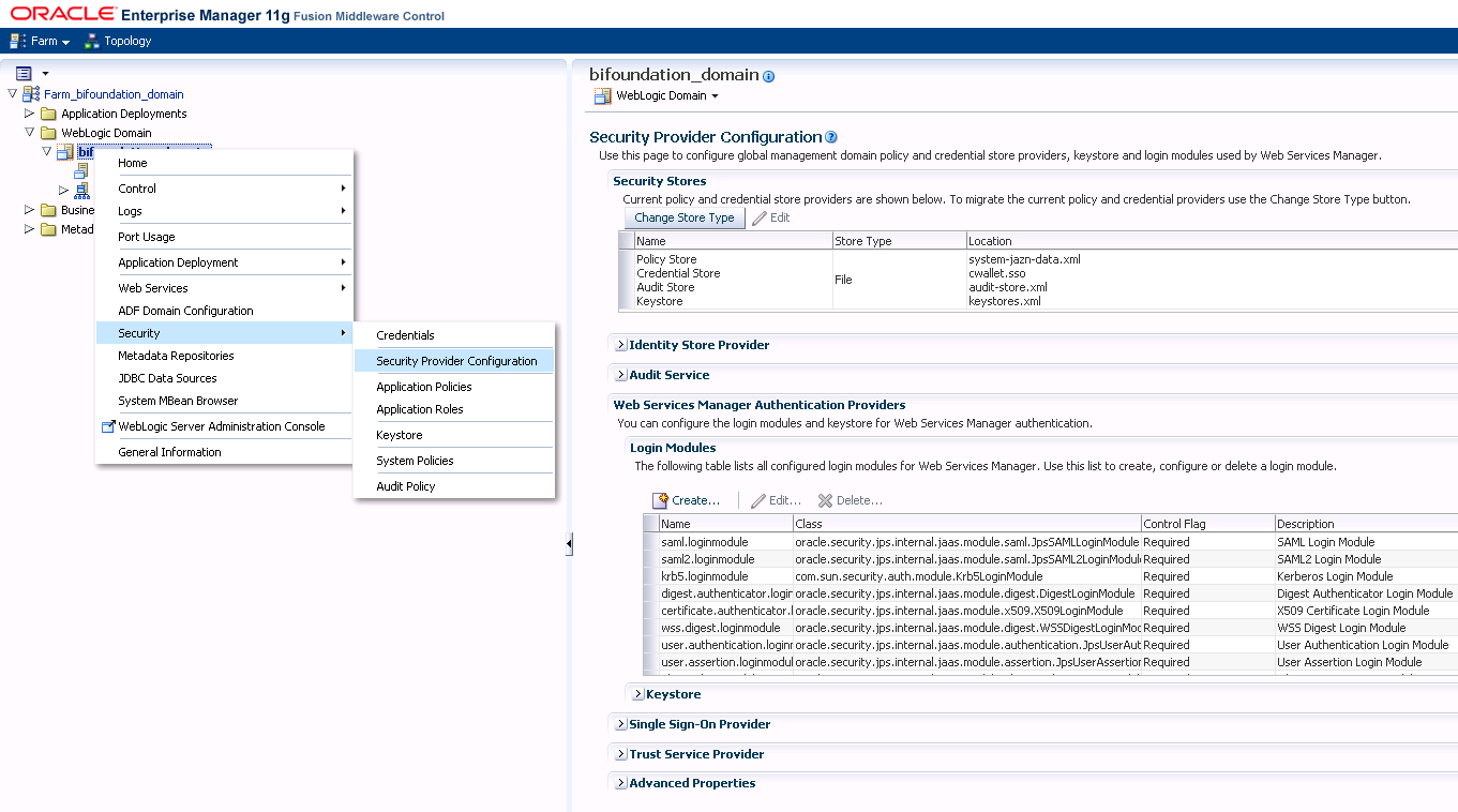 Weblogic Security Provider Configuration